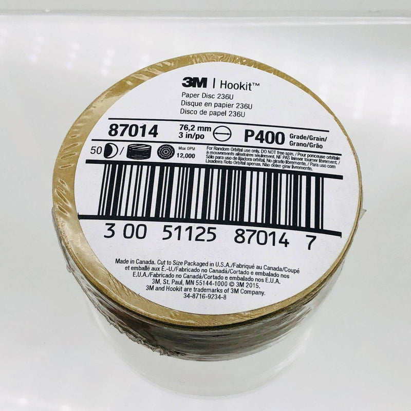 3M 87014 Sanding Disc Paper Hookit Hook Loop 236U 3in X NH P400 C-WT Pack of 50 1