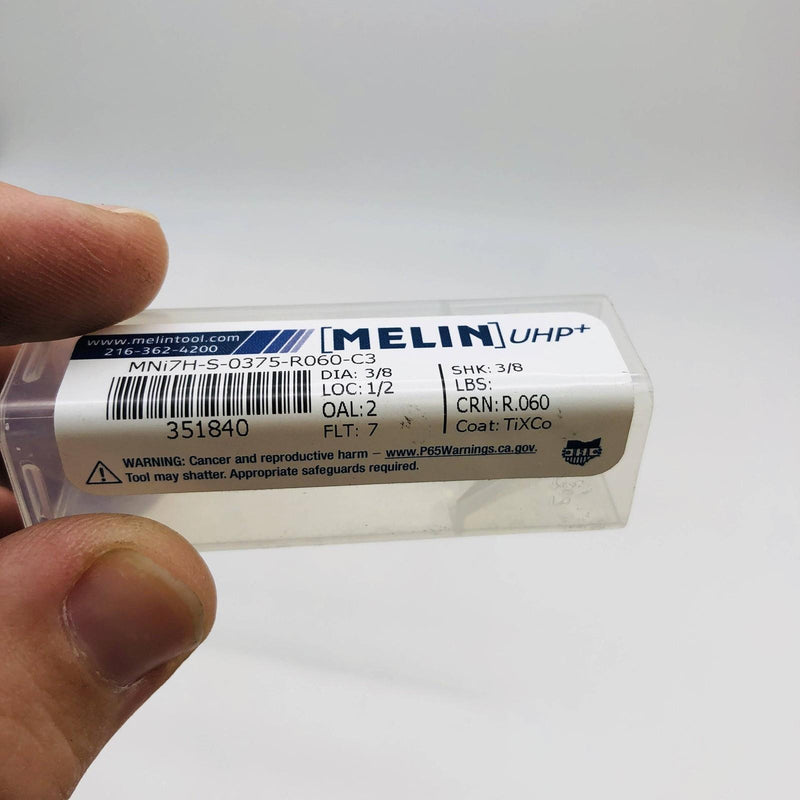 Melin 351840 End Mill MNI7H-S-0375-R060-C3 3/8 Dia 1/2 LOC 2 OAL 7 FL TixCo Coat 3