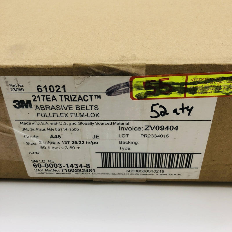 3M 61021 Cloth Belt 217EA Trizact Full Flex Film-Lok 2in X 137-25/32in Lot of 52 2