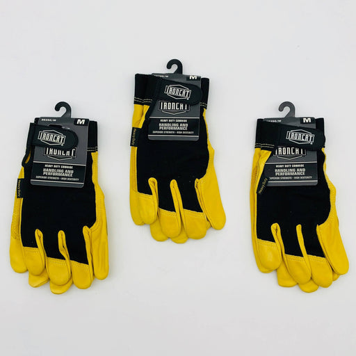 Ironcat 86350 Cowhide Leather Gloves Medium Hvy Duty Mechanics Hook Loop 3 Pairs 1