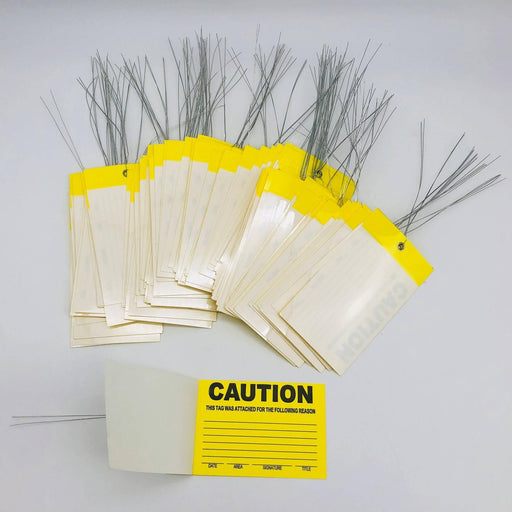 Yellow Caution Tags 3-1/4" x 5" Self Laminating Pre Wired Safety Pack of 100 1