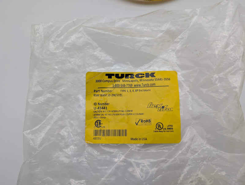 Turck RSM WKM 50-2M/S101 7/8" Minifast 5 Pin Sensor Actuator Cordset 2 Meter