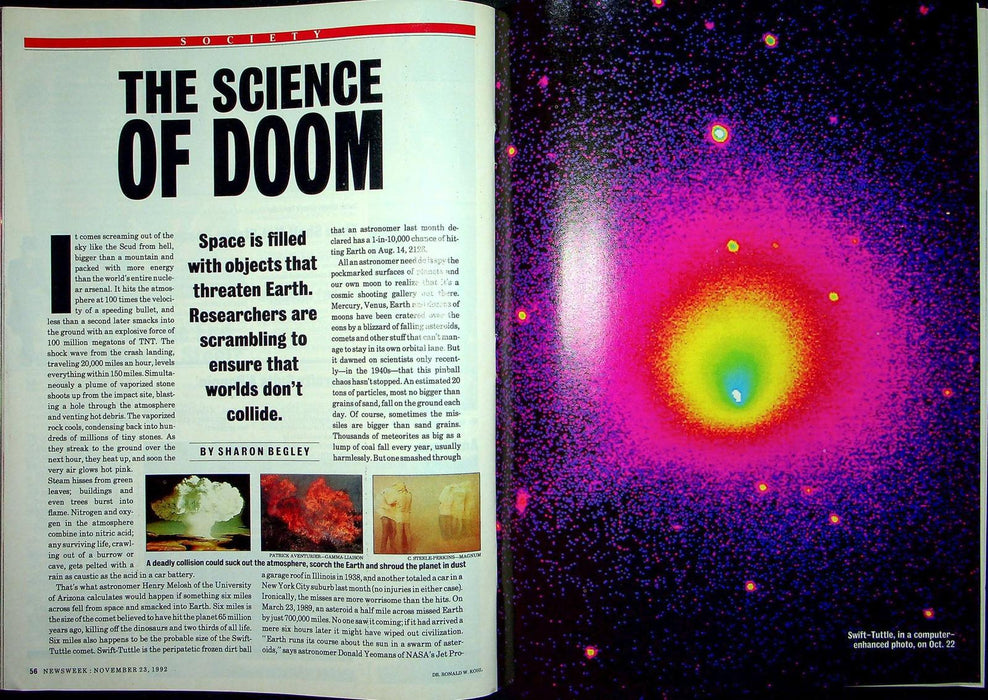 Newsweek Magazine November 23 1992 Doomsday Science How Will World End Asteroid 4