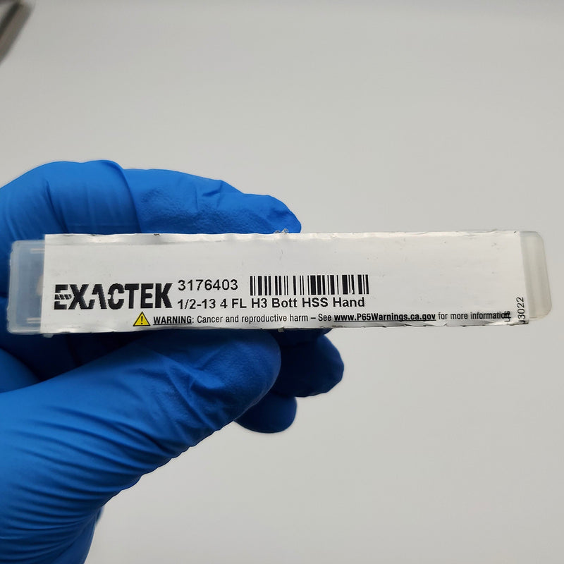 1/2"-13 Bottoming Hand Tap 4 Flute H3 High Speed Steel Exactek 3176403 6