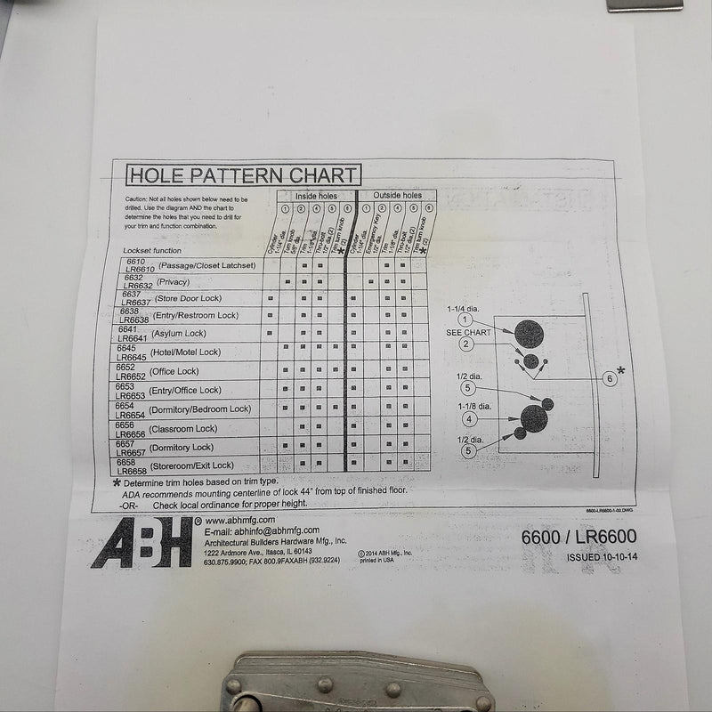 ABH LR6656 Mortise Lock Body LH Best 40H Satin Chrome Face Plate Privacy Lock 12