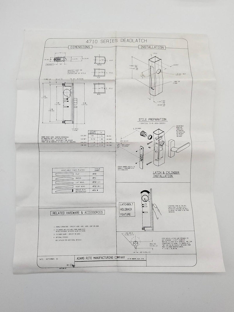 Adams Rite Deadlatch Assembly 4713 26 IB 31/32" BS Body Only USA Made NOS 6