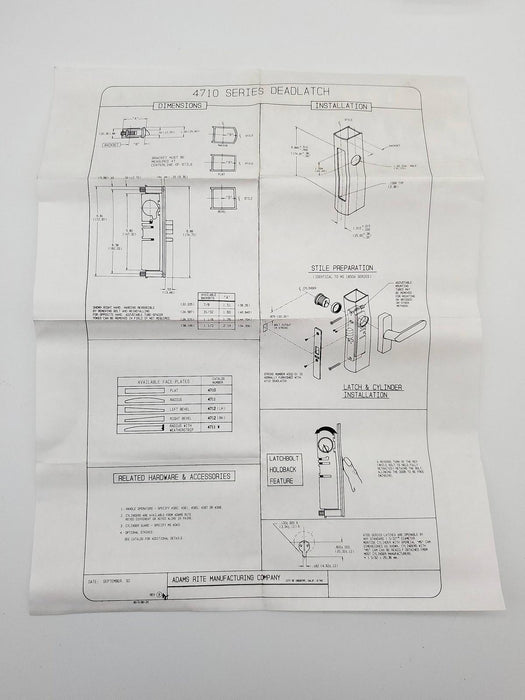 Adams Rite Deadlatch Assembly 4713 26 IB 31/32" BS Body Only USA Made NOS 6