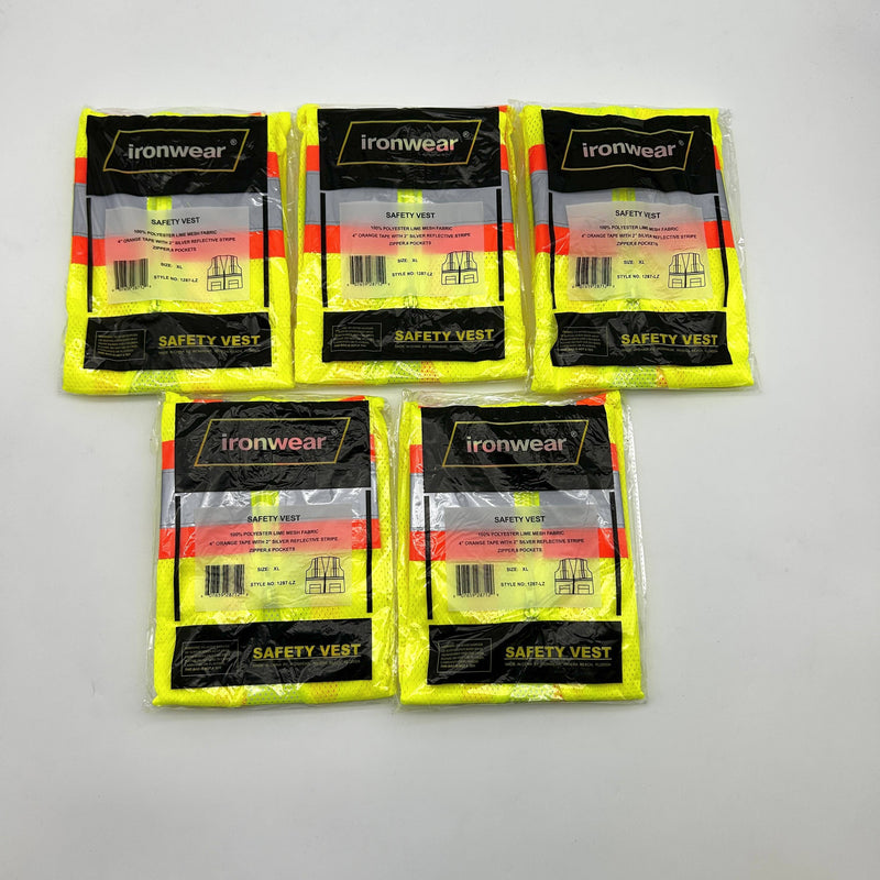 Ironwear 1287-LZ Safety Vest XL Two Tone Class 2 6 Pocket Zipper Reflective 5pk