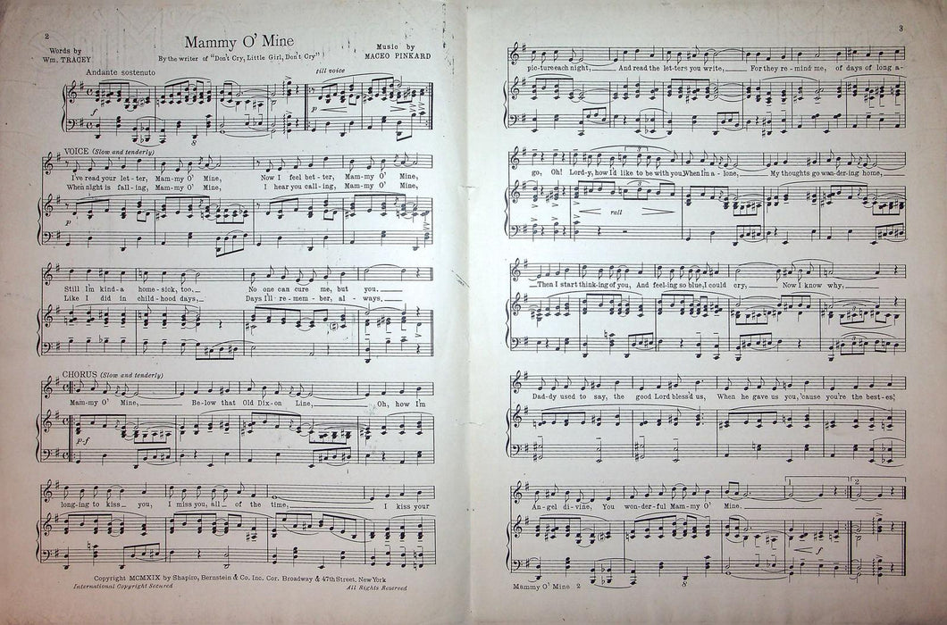 1919 Mammy O Mine Vintage Sheet Music Maceo Pinkard WM Tracey Shapiro Bernstein 3