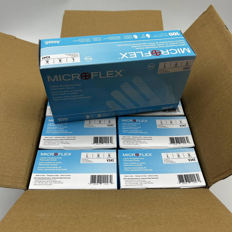 Microflex V243 Disposable Glove Large Lightly Powdered Vinyl 4 Mil Clear 1000/Ca 10