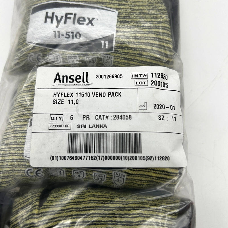 Ansell Hyflex 11-510 Cut Resistant Glove Size 11 XX-Large Nitrile Foam 6 Pairs
