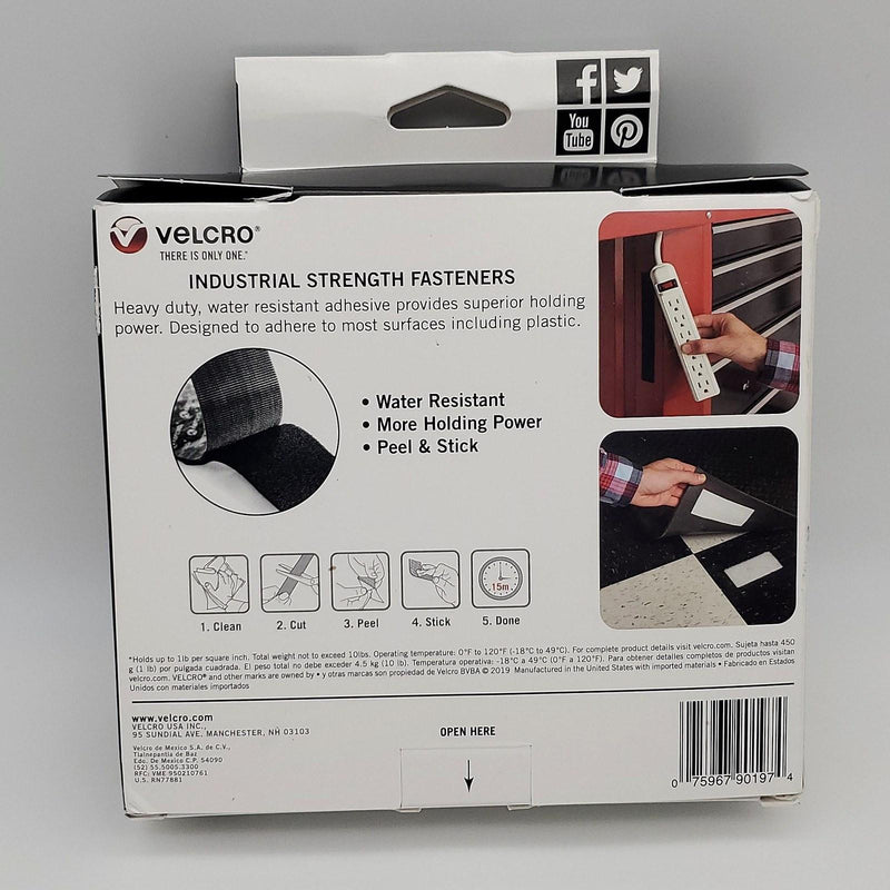 Heavy Duty Hook & Loop Stick On Tape 2in Wide x 15ft Long Roll 10lb Capacity 2