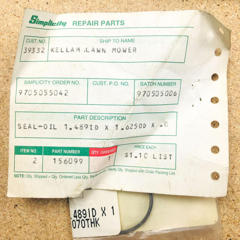 Simplicity 156099 Seal Oil 1.489IDx1 OEM NOS Replaced by 2156099SM Sealed 2