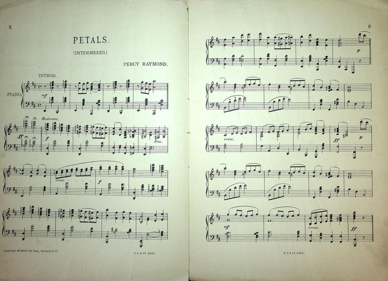1913 Petals Percy Raymond Vintage Sheet Music Large Piano Solo Beal Studdard Co 3