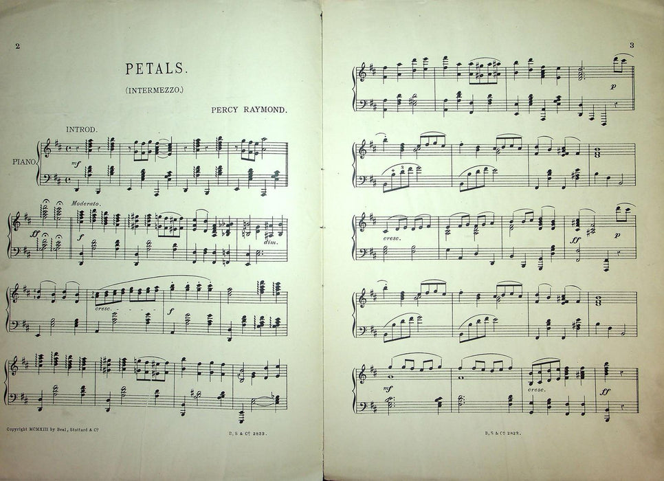 1913 Petals Percy Raymond Vintage Sheet Music Large Piano Solo Beal Studdard Co 3