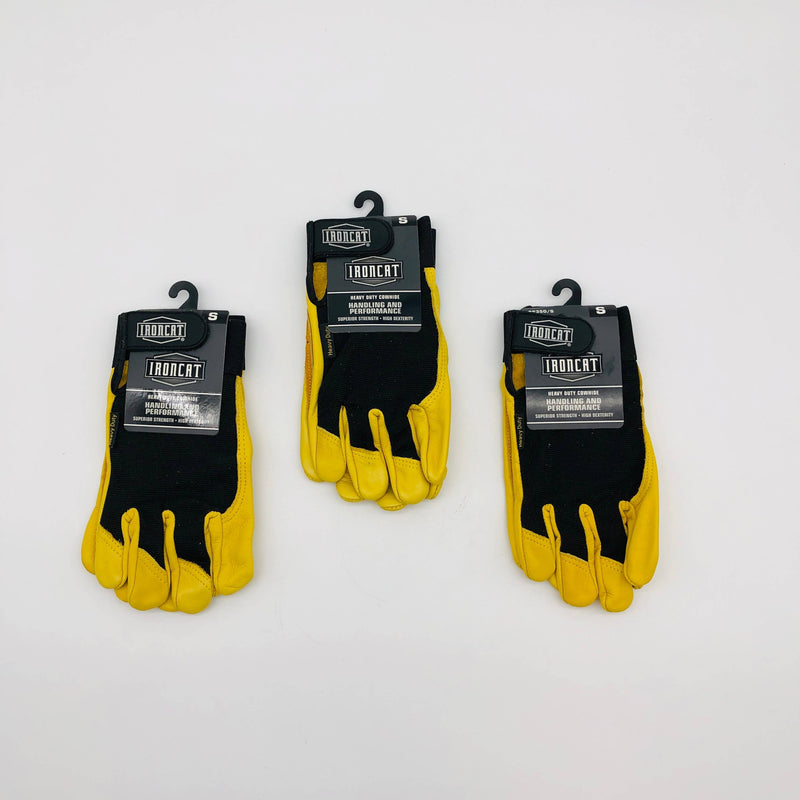Ironcat 86350 Cowhide Leather Gloves Small Hvy Duty Mechanics Hook Loop 3 Pairs 7