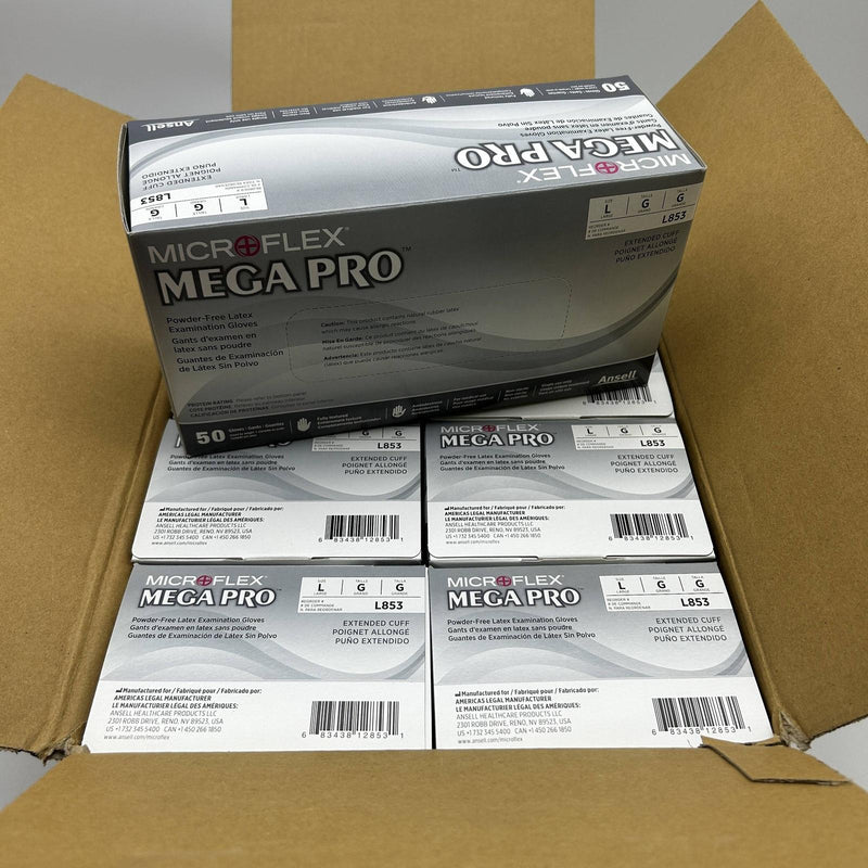 Microflex MegaPro L853 Disposable Glove Large PF Latex Blue 15mil 12in 500/Case 9