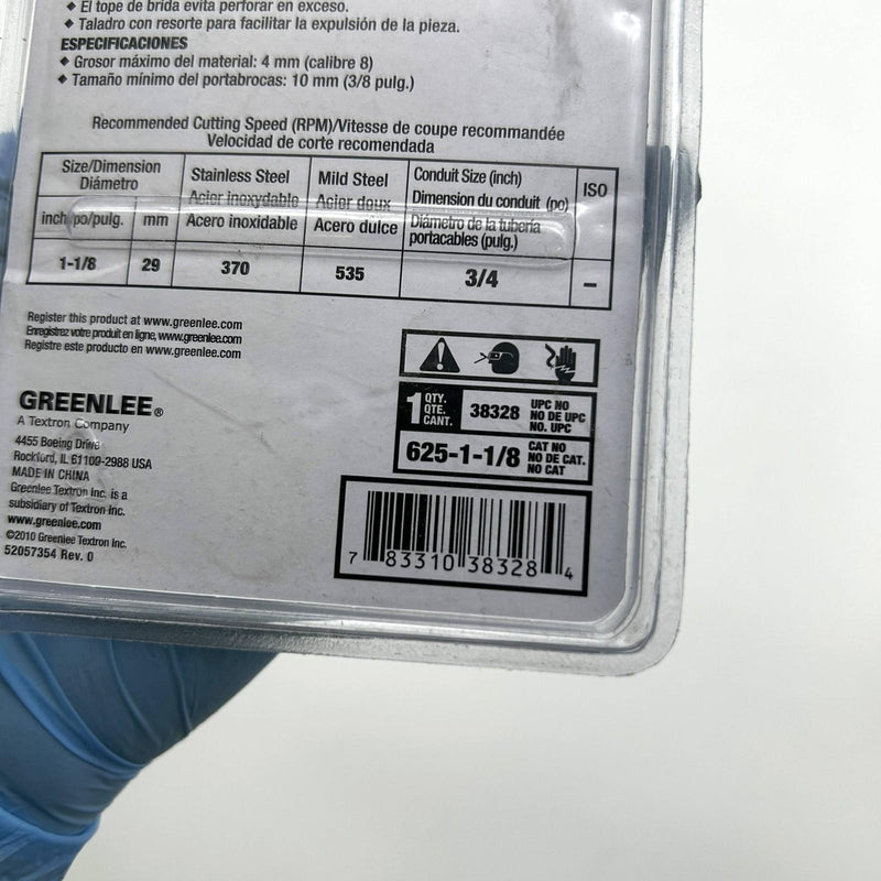 Greenlee 38328 Hole Cutter 625-1-1/8 Carbide Tipped 1/2" Shank 1-1/8" Hole Size 6