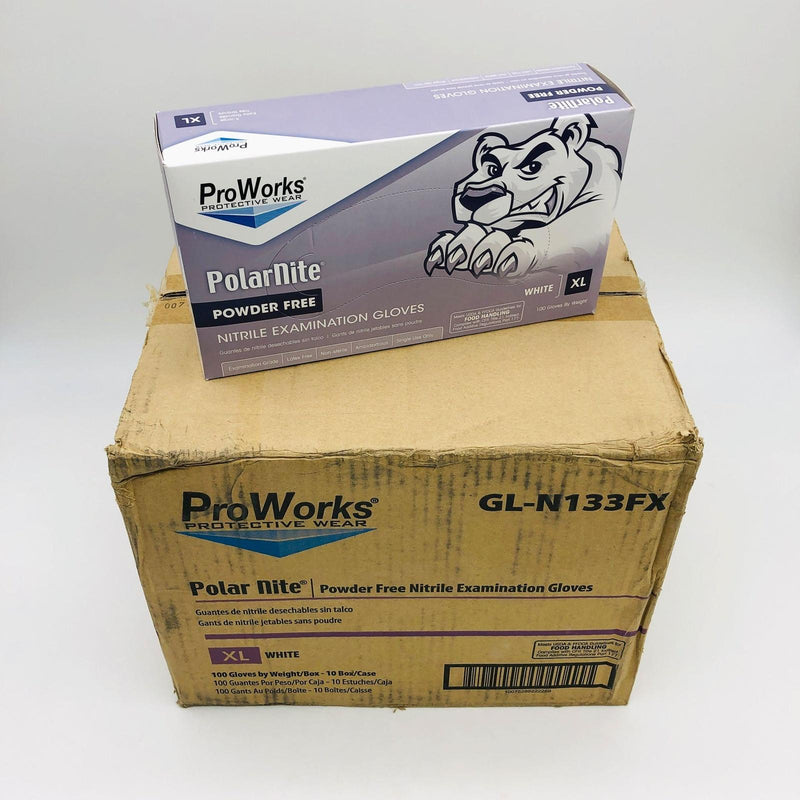 ProWorks Polar Nite GL-N133FX Nitrile Gloves XLG PF 4 Mil White Case 10/100 11