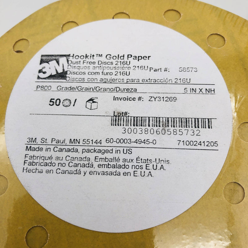3M 58573 Paper Sanding Disc 5inch x NH P800 Dust Free 216U Hookit Gold 50pk 2