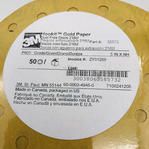3M 58573 Paper Sanding Disc 5inch x NH P800 Dust Free 216U Hookit Gold 50pk 2