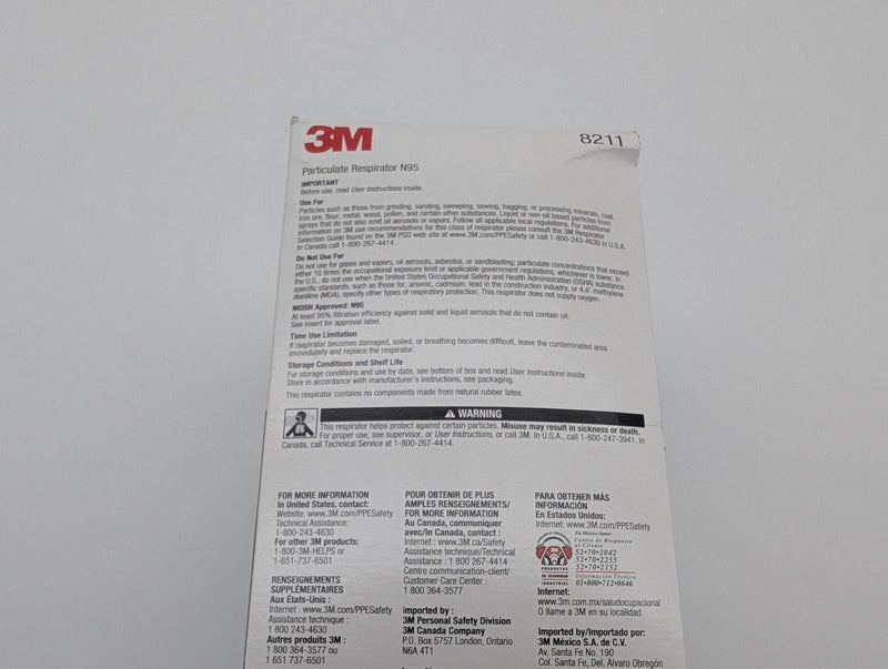 3M N95 Particulate Respirators Disposable 8211 w/ Exhalation Valve Pack of 10 4