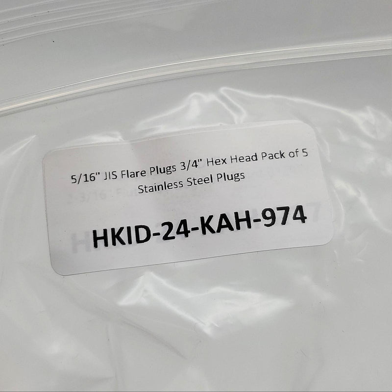 5/16" JIS Flare Plugs 3/4" Hex Head Pack of 5 Stainless Steel Plugs 4