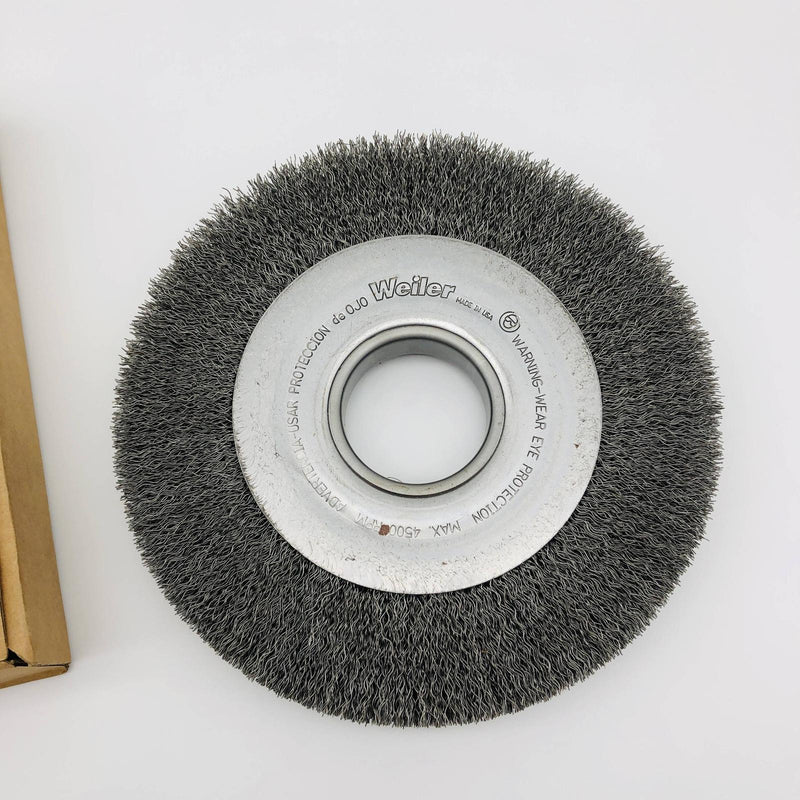 Weiler 06120 Wire Wheel Crimp 8in .014 Stl Fill 2in AH Med Face Clean Deburring 3