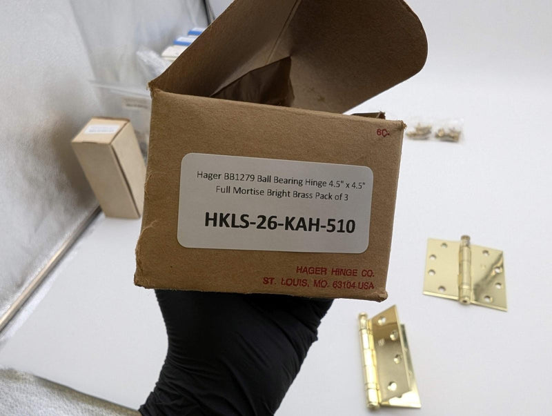 Hager BB1279 Ball Bearing Hinge 4.5" x 4.5" Full Mortise Bright Brass Pack of 3