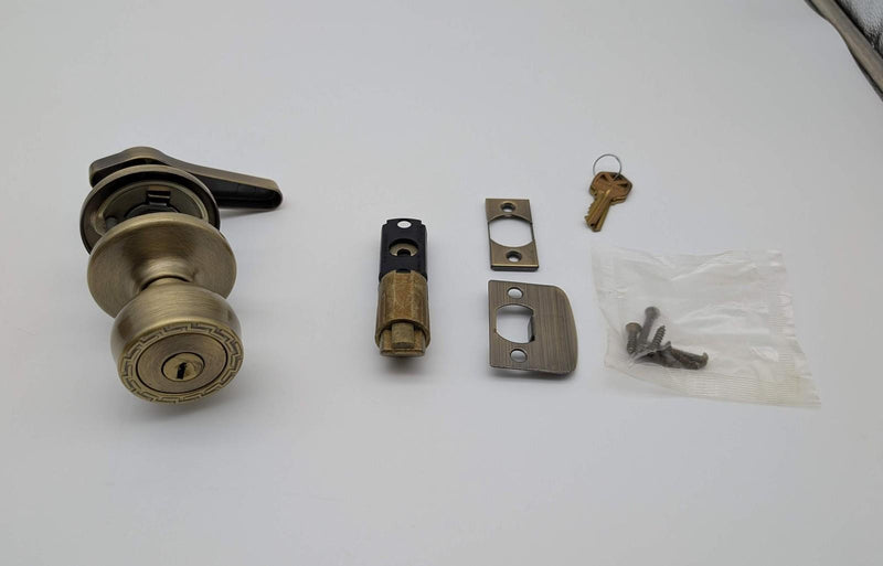 Kwikset Entry Lock Knob & Lever Grecian Design Antique Brass 2-3/8" Backset