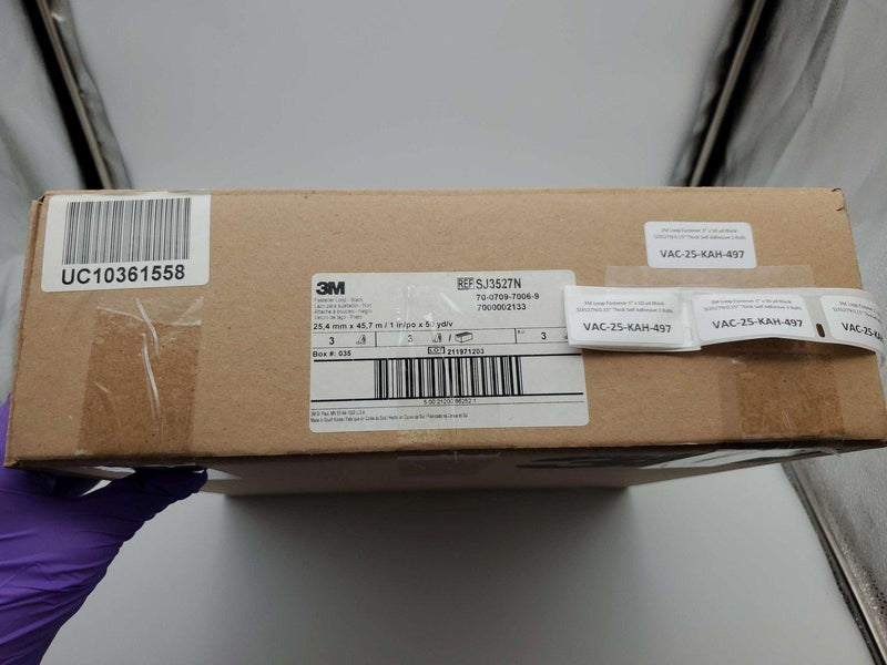 3M Loop Fastener 1" x 50 yd Black SJ3527N 0.15" Thick Self Adhesive 3 Rolls 6