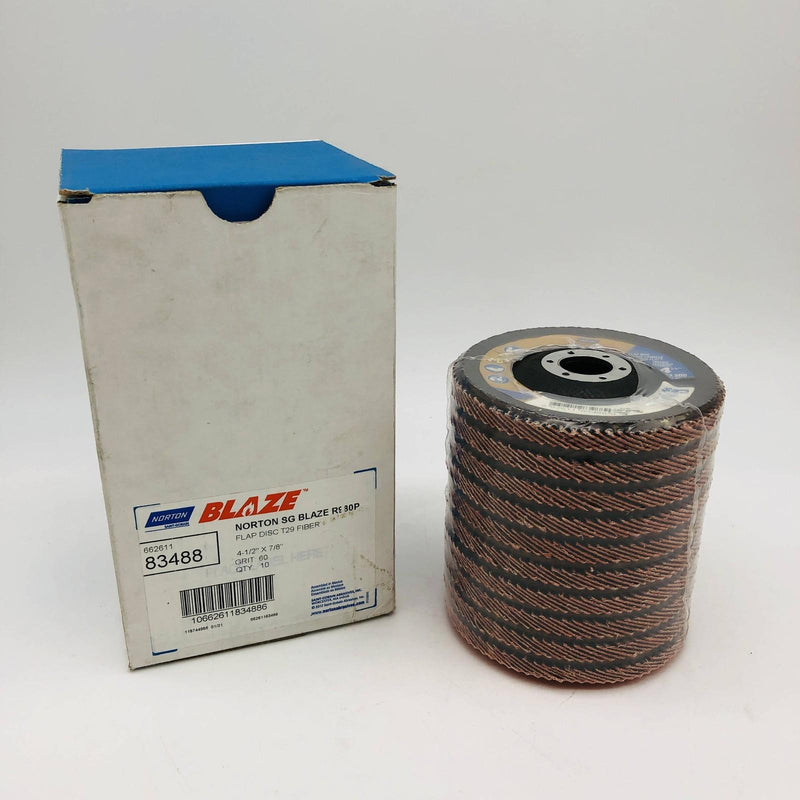 Norton 83488 Flap Disc Resin Fiber 4-1/2x7/8 Type 29 Blaze R980P 60 Grit 10/Box 7