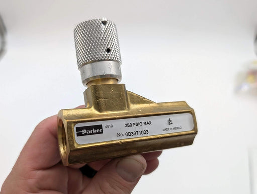 Parker 003371003 337 1/2" NPT In-Line Flow Control Valve Brass Micrometer Adjust 1