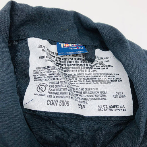 Topps CO07-5505 Coveralls Flame Resist 52R Nomex 4.5oz Unlined Navy Blue No Tags 2