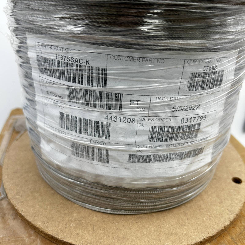 Lexco 1167SSAC-K Aircraft Wire Rope Cable 1/16 7x7 Stainless Steel 5000 Ft Reel