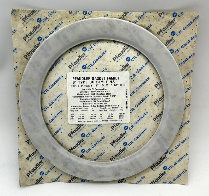 Pfaudler 1440208 Gasket Family 8" Type CR Style NS PTFE 8in ID X 10-1/2in OD
