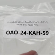 Illinois Cabinet Lock Dead Bolt 3/4"L x 7/8" Cyl D5045 Brass Keyed Alike 7