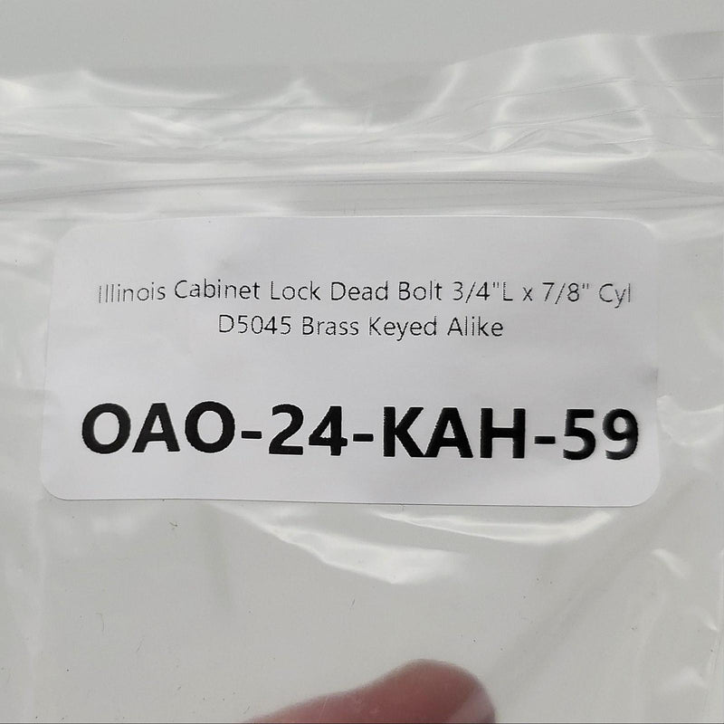 Illinois Cabinet Lock Dead Bolt 3/4"L x 7/8" Cyl D5045 Brass Keyed Alike 7
