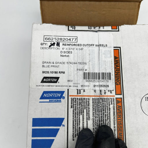 Norton 66252820477 Cutoff Wheel 6" x 3/16" x 5/8" Reinforced 57A244-TB25N 11pk 2