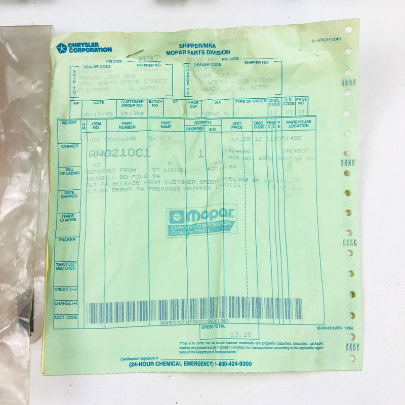 Mopar 55076605 Sight Shield Left LH Driver Side OEM New NOS For Jeep 10