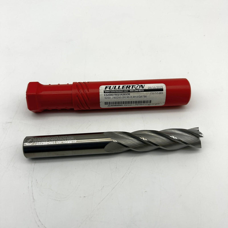 Fullerton E3200D740214261OE End Mill .7402 x 3.0 FL x 6.0 OAL 4FLEQ4736 3200 Srs 3