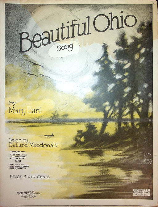 1918 Beautiful Ohio Sheet Music Mary Earl Ballard Macdonald Shapiro Bernstein 1