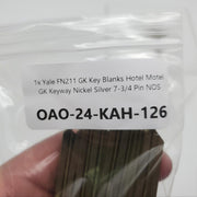 1x Yale FN211 GK Key Blanks Hotel Motel GK Keyway Nickel Silver 7-3/4 Pin NOS 3
