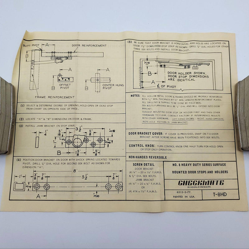 Rixson 8-2221 Door Holder & Stopper Satin Brass 8-HD Heavy Duty Surface Mount 11
