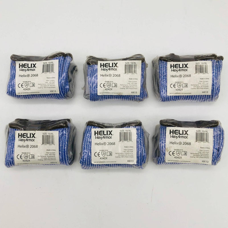 HexArmor 2068-XL Work Glove Size 10/XL HPPE/NYL Blend Knit Shell PU Dip 6 Pairs 1