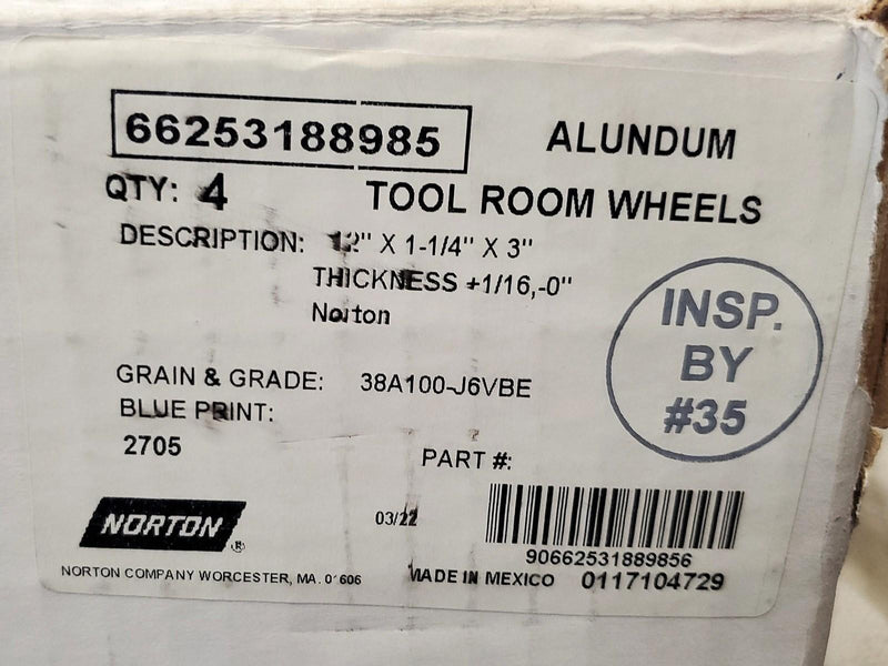 Norton Tool Room Grinding Wheel 12" x 1-1/4" x 3" AH 100 Grit Aluminum Oxide 4