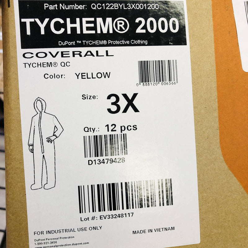 Dupont Tychem 2000 Hazmat Coverall Suit 3XL Hooded Yellow QC122BYL3X001200 1pk 3