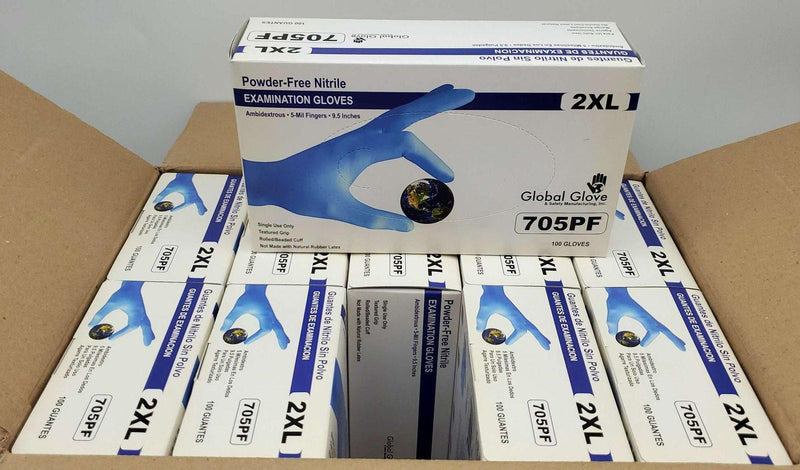 Nitrile Exam Gloves 2XL Powder Free 5 Mil Textured Global Glove 705PF-XXL 1000PK 1