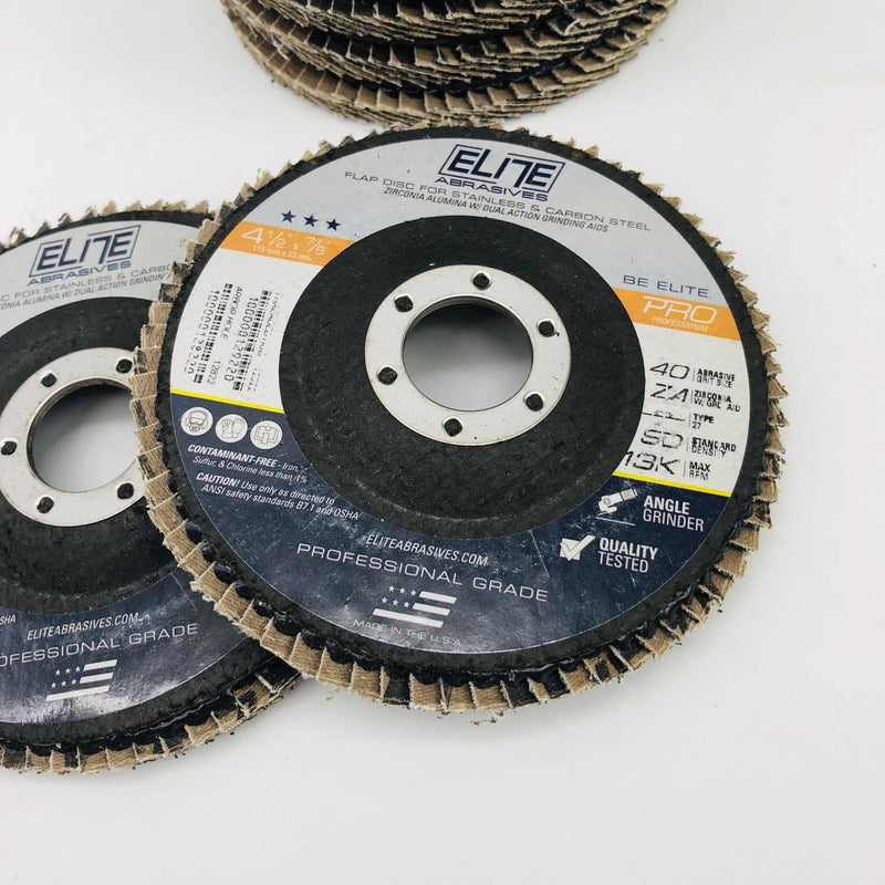 10x Elite Abrasives 12822 Flap Disc 4.5x7/8 Zirconia Alumina T27 40 Grit W/ Aids 3
