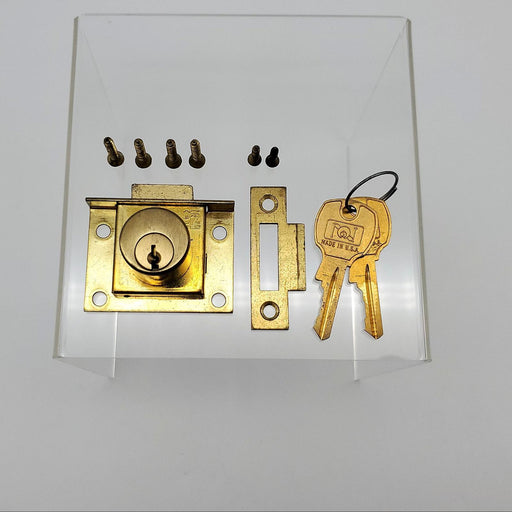National C8131 Drawer Lock Polished Brass 7/8"L x 7/8"D Cylinder Keyed Alike USA 1
